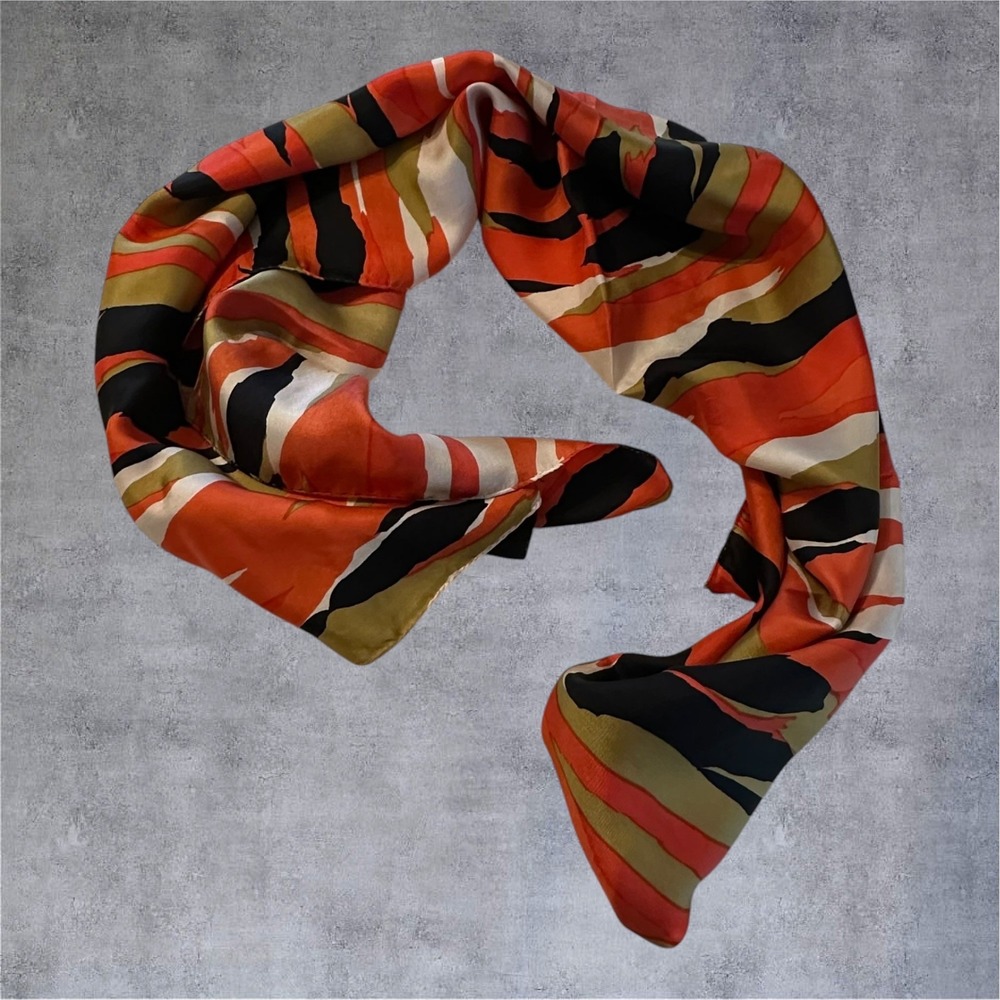 Vintage I. Magnin Scarf Womens OS Orange Multi Abstract Silk 43x18 Oblong